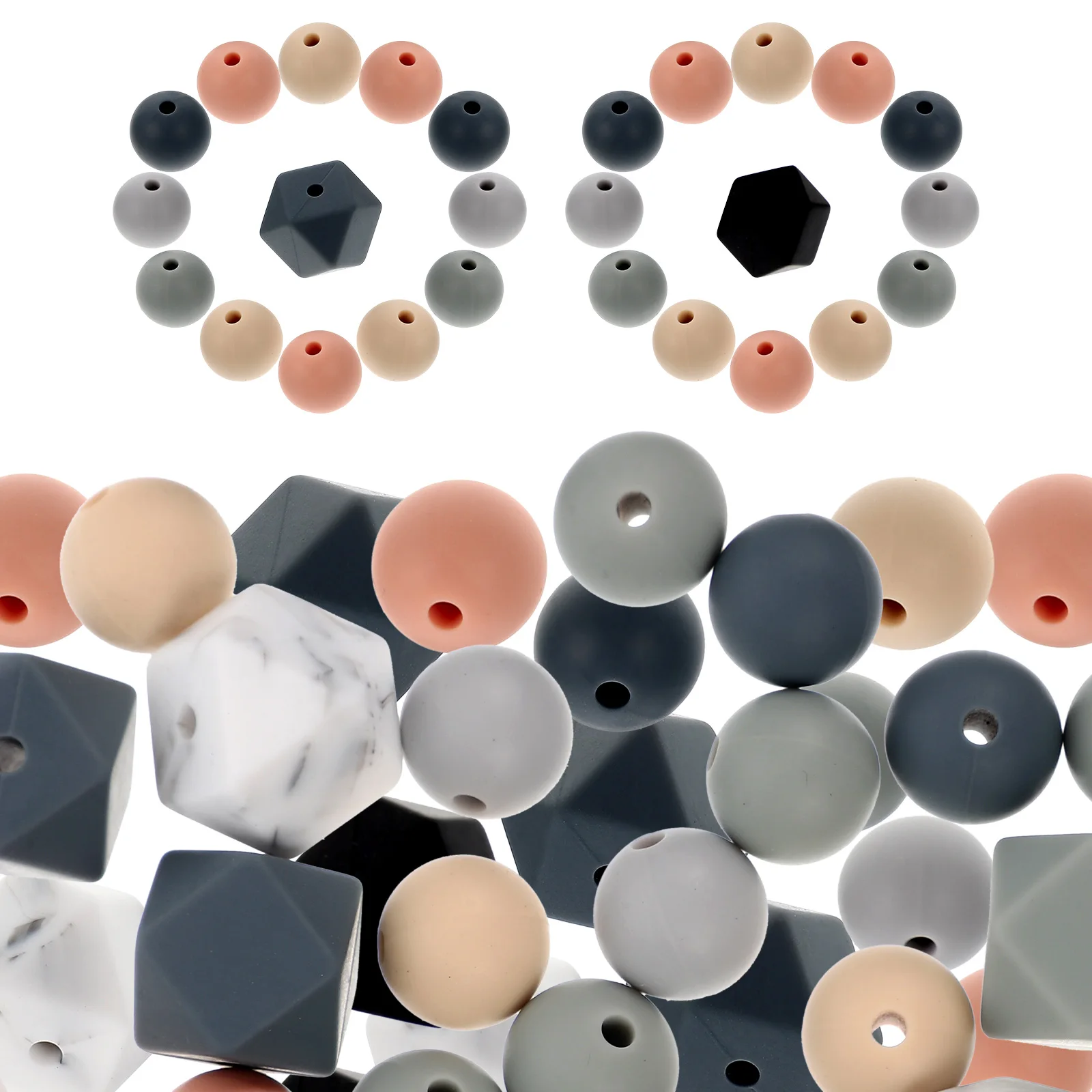 

100pcs Silicone Bracelet Necklace Diy Jewelry Making Craft Spacer Bulk Large Hole Loose Beads For Keychain Charm Diy