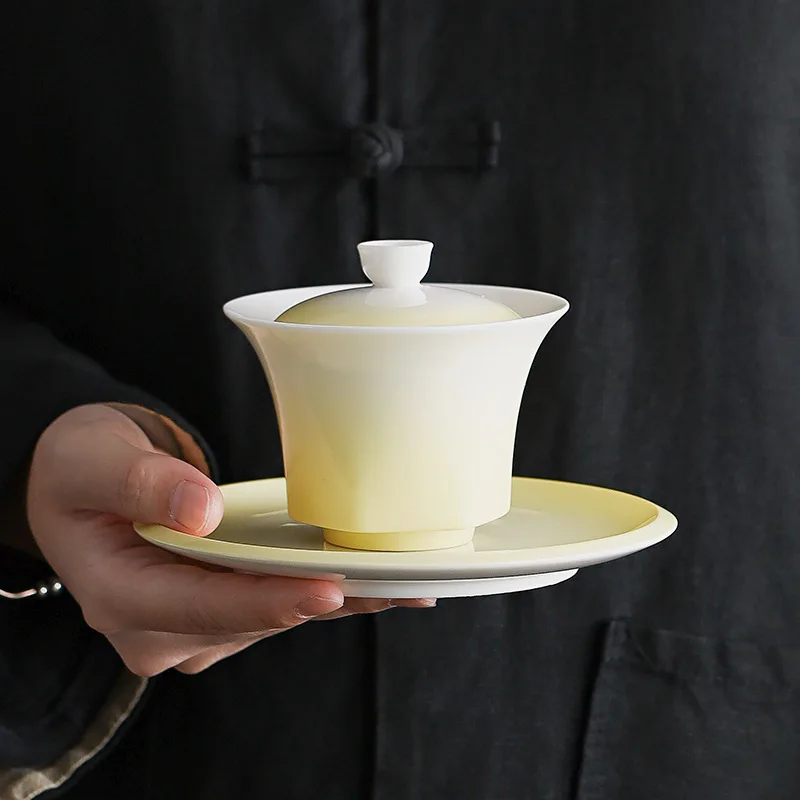 Chinese Style Gradual Change Cover Bowl Ceramic Three Talent Tea Bowl Household Tea Ware Ladies Kung Fu Cover Bowl