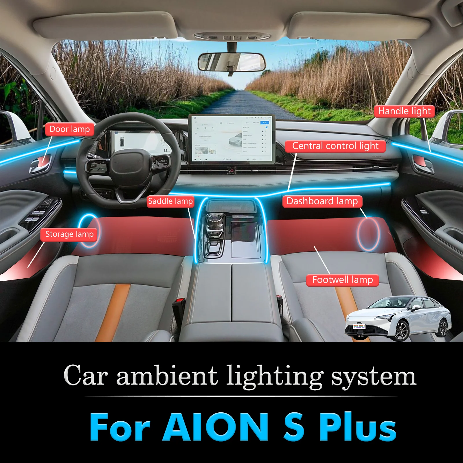 

For AION S Plus Car Interior Mood Ambient Light RGB 64-Color LED Smart Remote Control Atmosphere Lamp Energy Saving Set