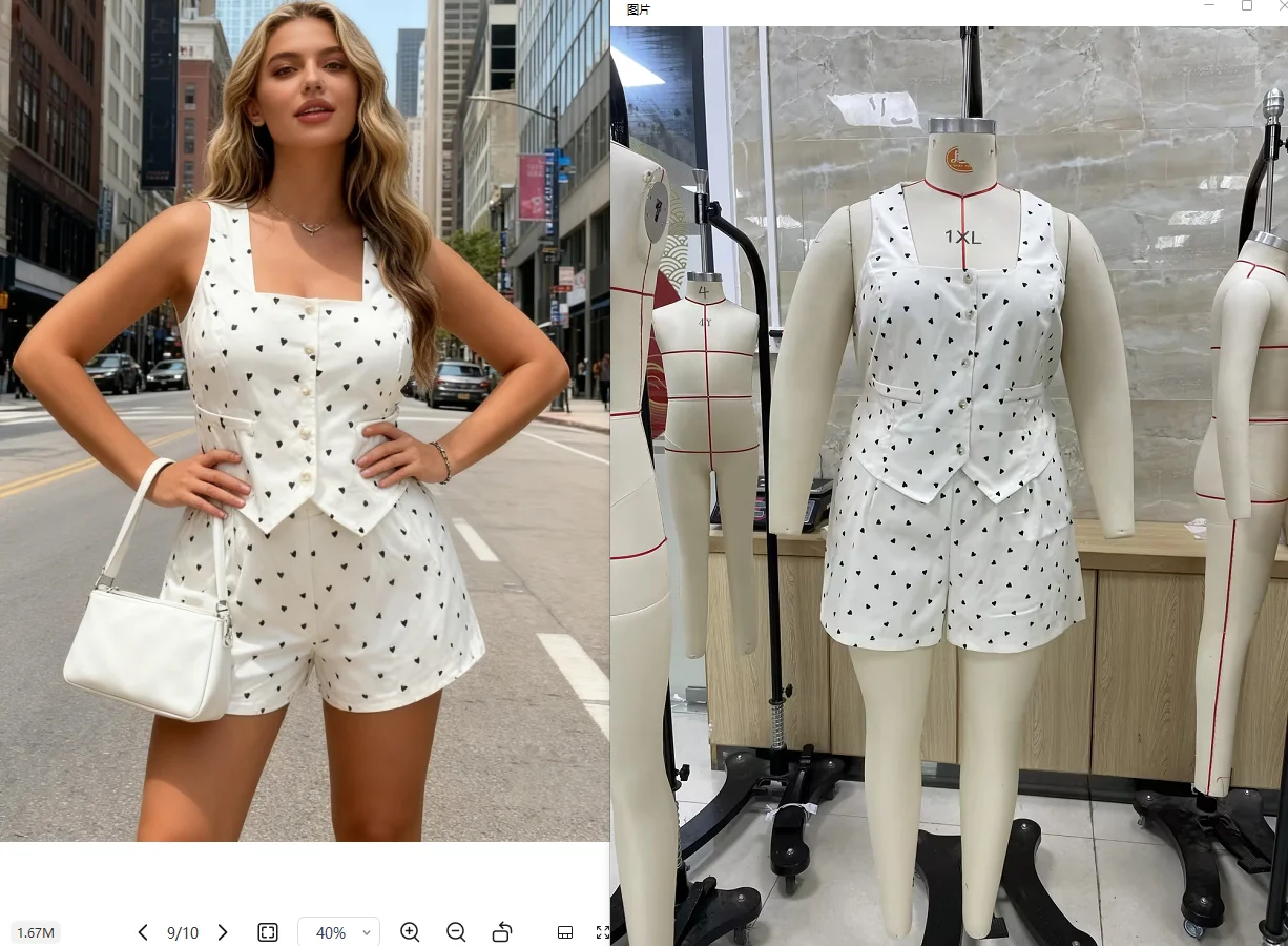 

2026 New Women's Plus Size 2 Piece Summer Set Heart Print Square Neck Button Down Tank Tops and Shorts Fashion Oversized Outfit