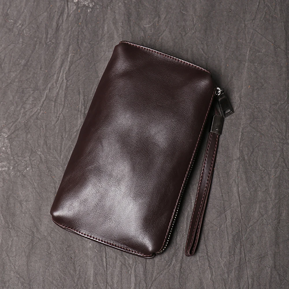 LUOKIR-Bolso de mano de cuero genuino de alta calidad para hombre, cartera larga Vintage de gran capacidad, tarjetero Simple para teléfono