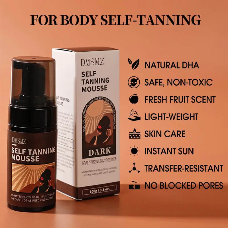Sunless Tanning Mousse - Instant Self Tan Bronzer for Face & Body, Natural Looking Glow Without Sun, Quick Easy Application