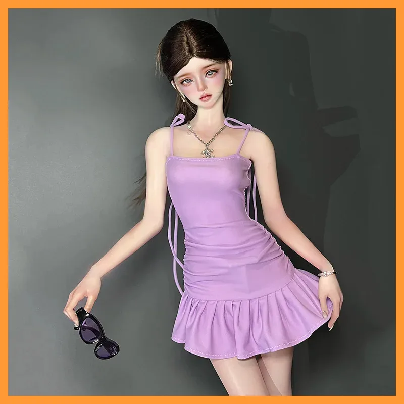 

【Only Clothes】1/3 1/4 Dolls Clothes Purple Camisole Dress Slim Pleated Dress Tight Short Skirt for as60 FAN/FF Body DIY