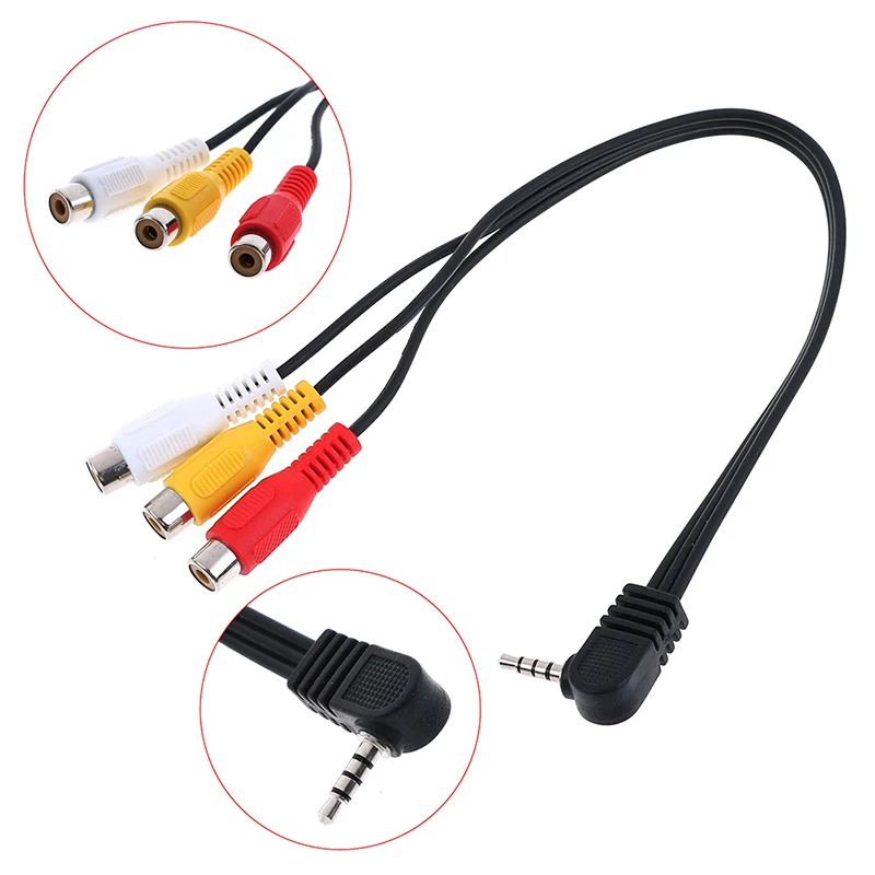 Audio Converter Video AV Cable Wire Cord High Speed 90degree 3.5 mm Male Jack To 3 RCA Female Plug Adapter