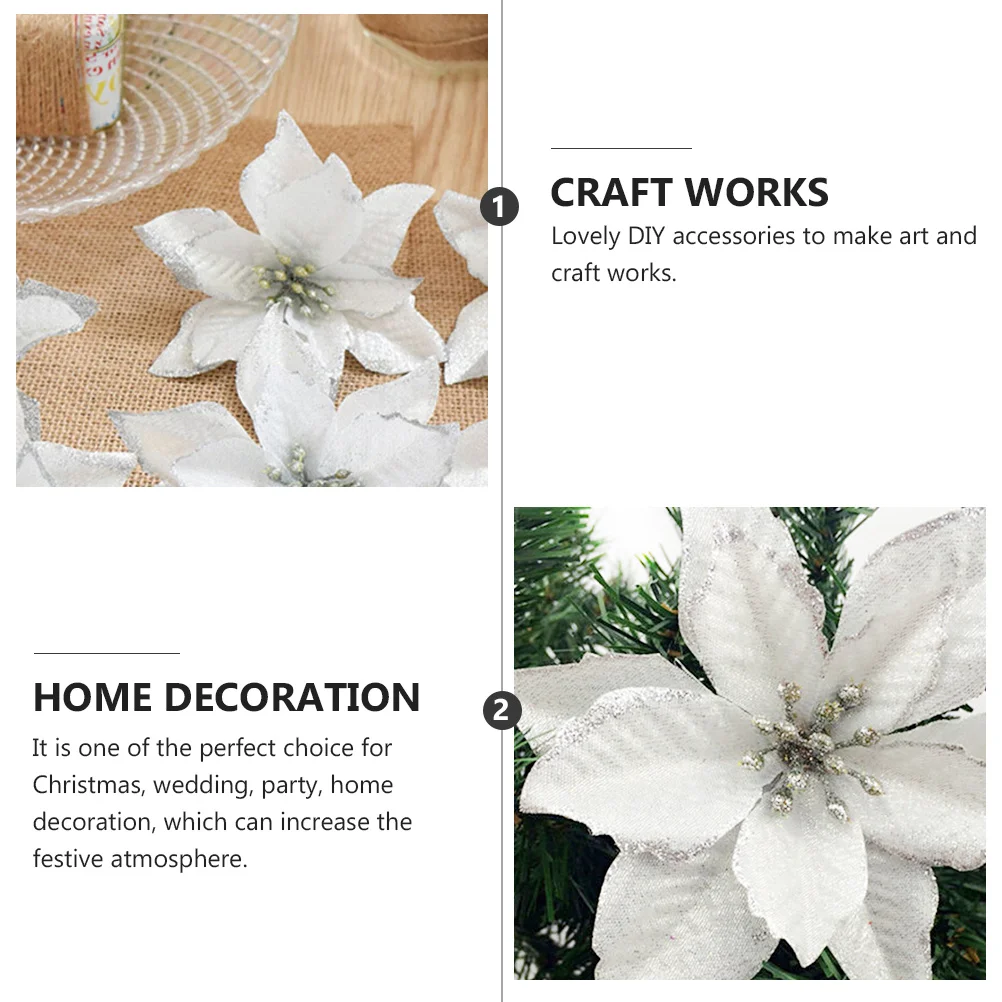 

36pcs Christmas Flower Ornaments Glitter Cloth Flowers For Tree Decor Party Wedding Diy Crafts Xmas Decoration Festive Ornament