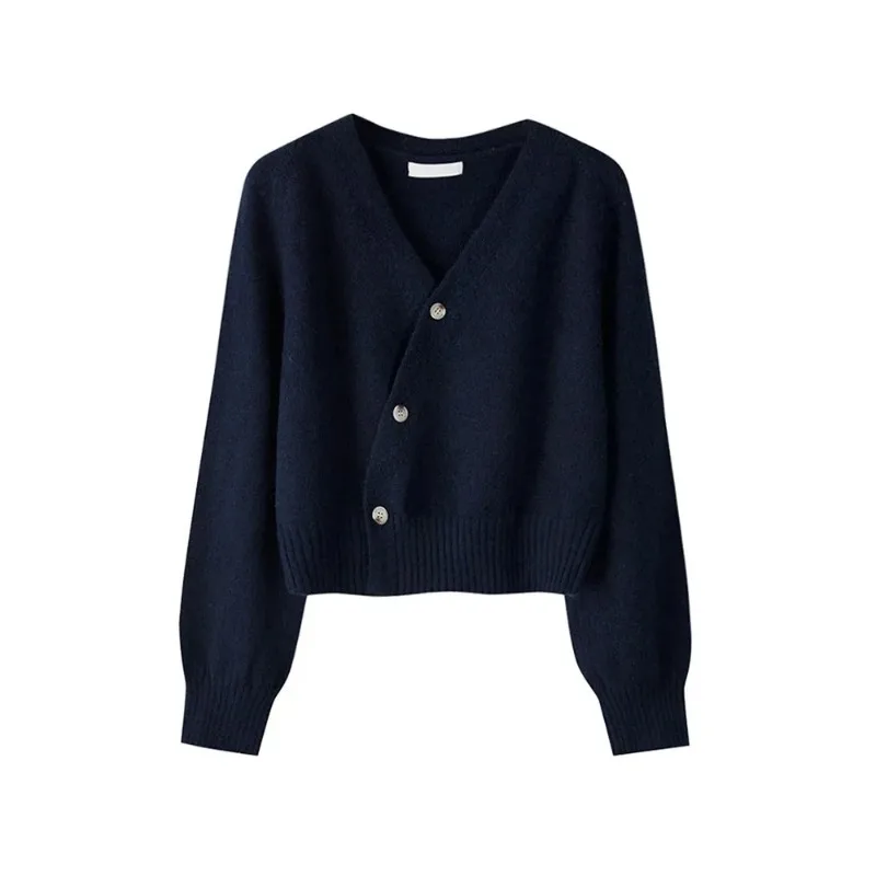 Cardigan tricoté à manches longues et col en v pour femme, version coréenne, automne et hiver, pull à simple boutonnage