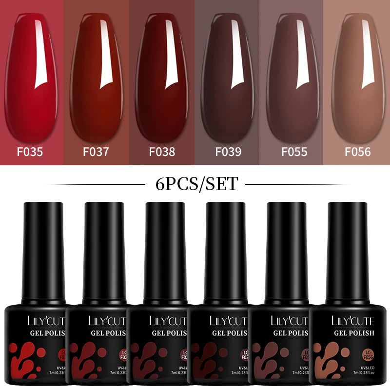 LILYCUTE 6-teiliges 7ML Gel DIY Nagellack-Set Leuchtend Rosa Nagel-Charms Abziehbarer UV-LED-Gel-Lack Nagelkunst-Design Zubehör