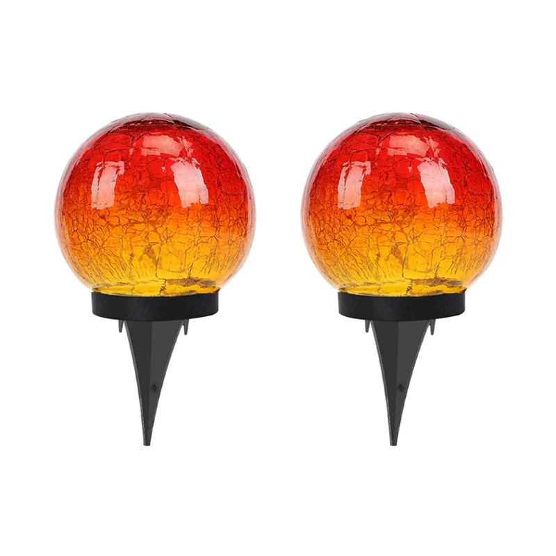 

2Pcs Solar Ball Lights Outdoor Garden Decor Cracked Glass Solar Lights Courtyard Decorative Pathway Courtyard Lawn