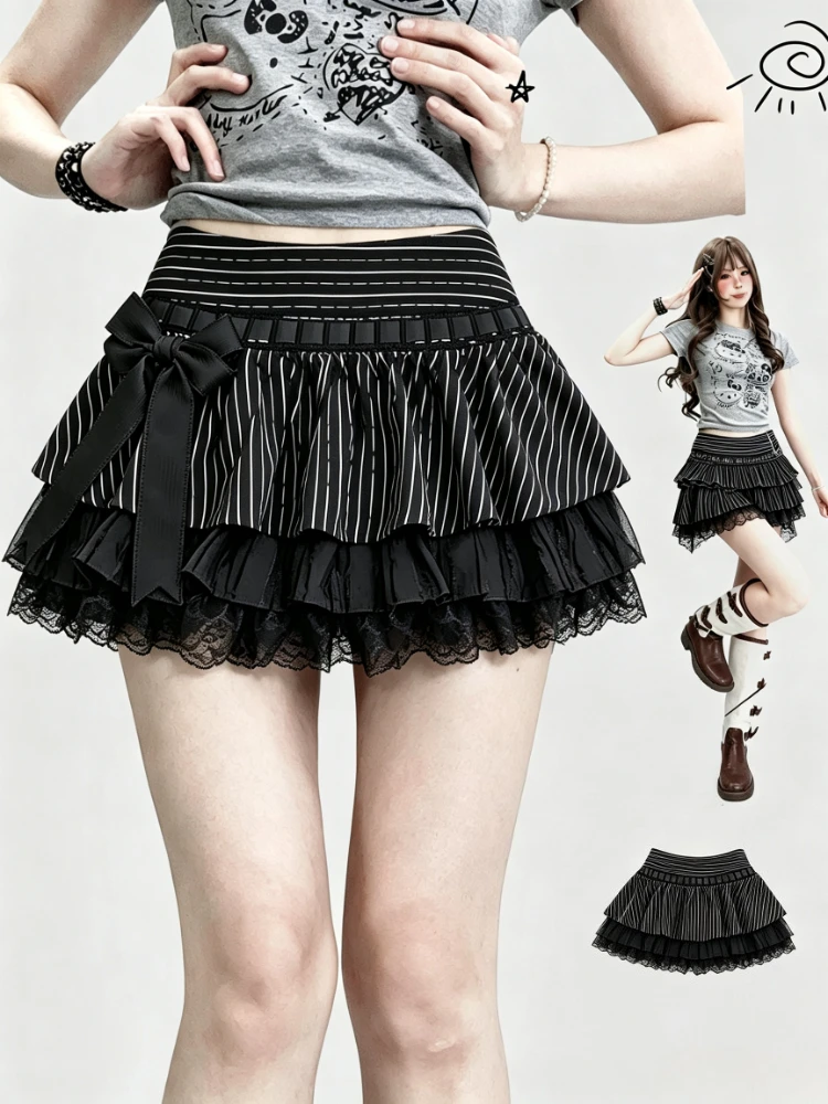 2026 New Y2K Retro Harajuku Mini Skirt Women Kawaii Lolita Princess Cake Skirt Soft Ruffle Trim Streetwear Daily Chic Outfit