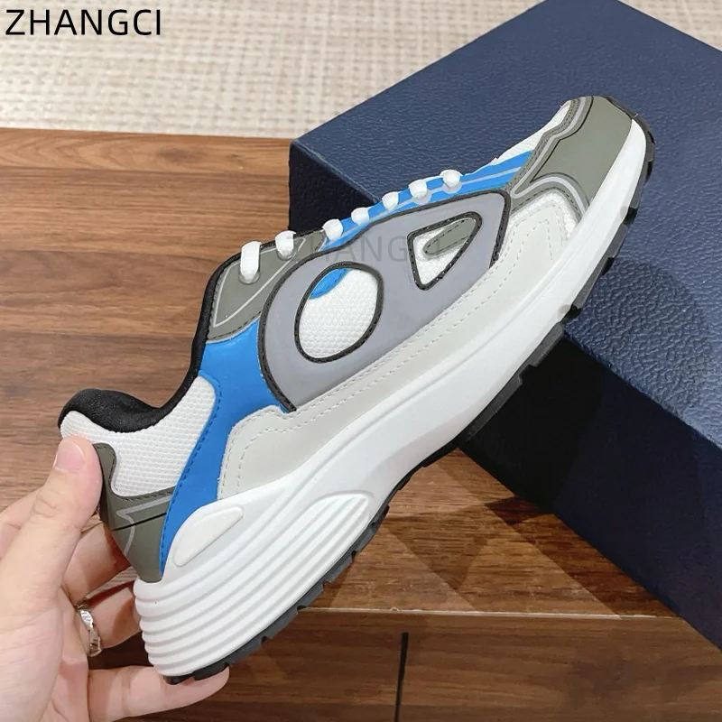 2024 high quality luxury designer leather stitching mesh casual breathable lovers shoes fashion sports lightweight non-slip