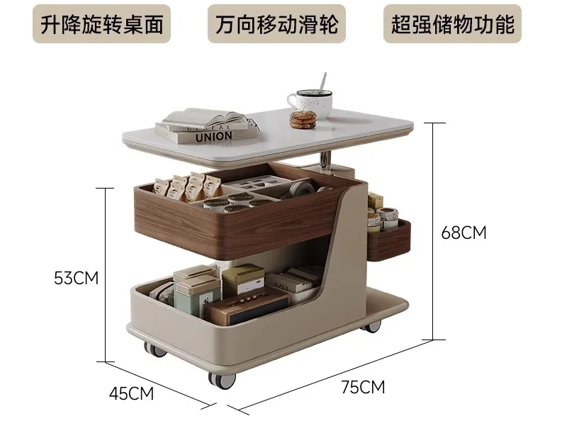 

Nordic Style Solid Wood Movable Adjustable Stone Plate Tea Table