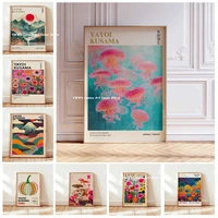 Yayoi Kusama Pink Jellyfish Canvas Poster Japan Mount Fuji Abstract Geometric Wall Art Prints Used in Modern Museum Home Decor