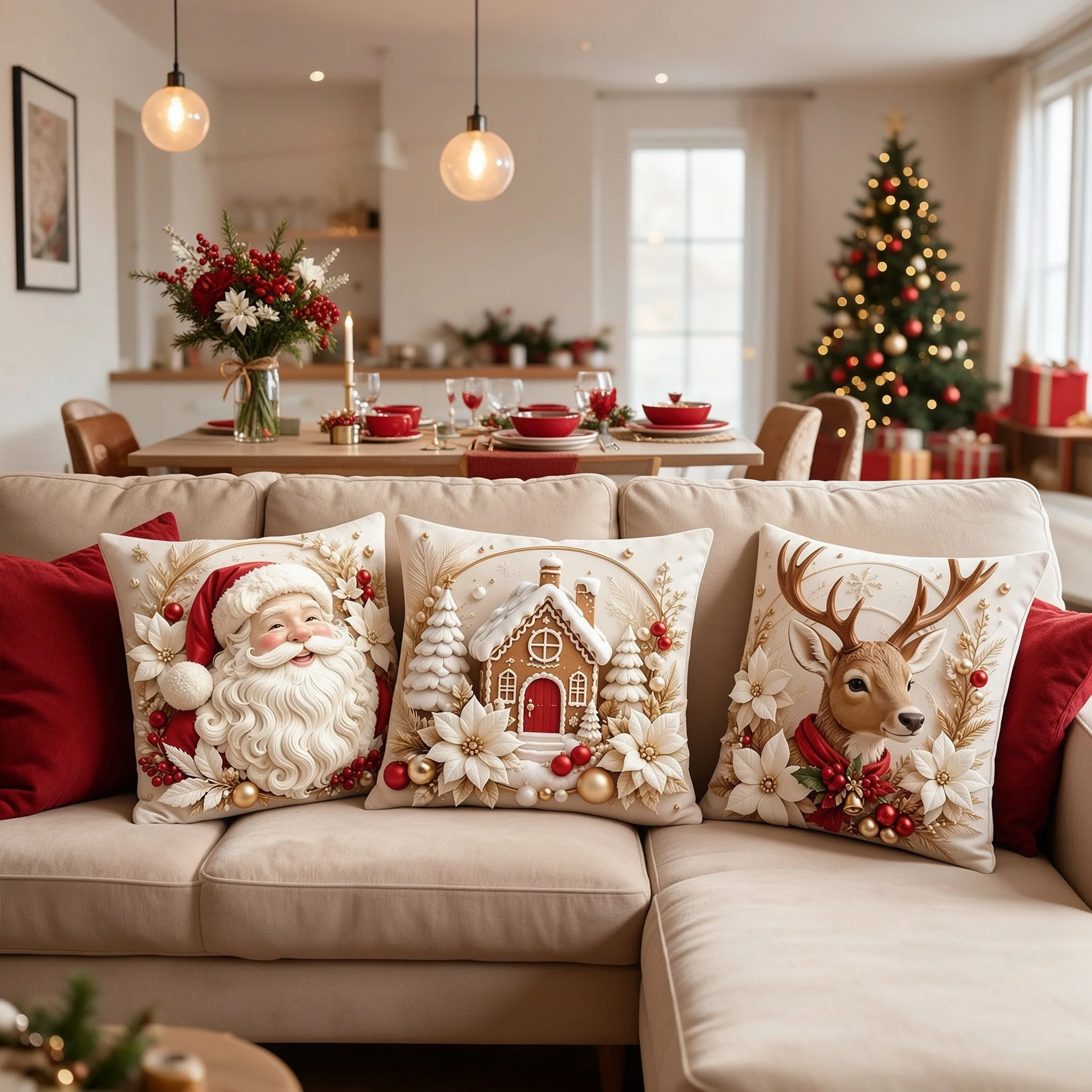 4pcs Merry Christmas 2D Flat Pillowcase Christmas tree Santa Claus Pillow Cover 45*45cm Living Room Sofa Xmas Party Decor