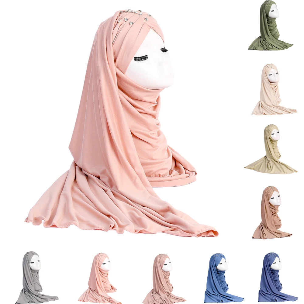 

Diamonds Hijab Pre-Tied Muslim Women Ready to Scarf Headscarves Headwrap Shawl Cover Ramadan Solid Color Turban Headband Stoles