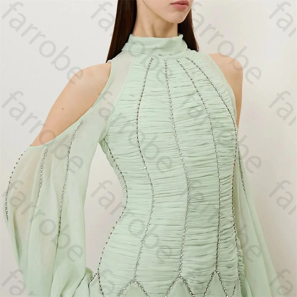 Изысканное платье для выпускного вечера по индивидуальному заказу, шифоновое плиссированное драпированное платье трапециевидной формы со стразами и высоким воротником, платья миди, вечернее платье для женщин