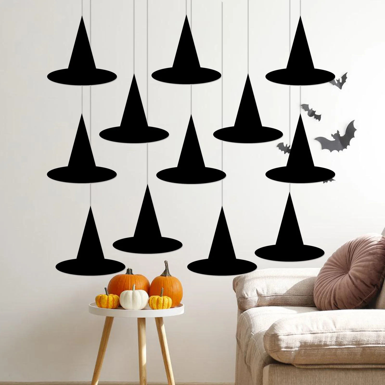 

24pcs Halloween Hanging Witch Hats Flat Paper Witch Hat For Party Yard Decoration Indoor Outdoor Hanging Decorations Masquerade