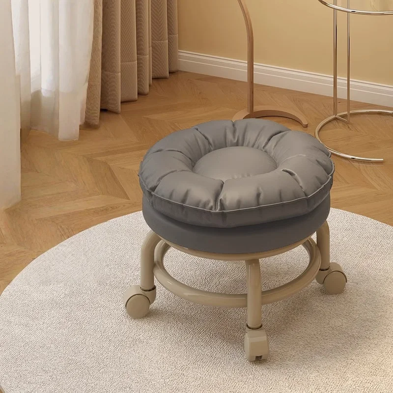 

360° Rotation Stools Household Wheeled Low Stools Mobile Wheeled Stools Sofa Stool Leather Round Chair Small Stool New Sales