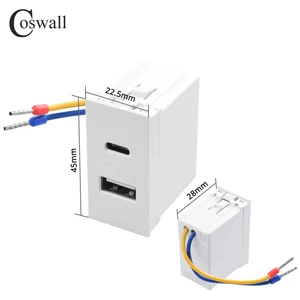 Coswall-E45 and P45, E45, White and Black, 45x22.5mm, Type-C and A, Dual USB, DC 5V, Module 2A Max, DIY, CA 100-240V charger 8 Main Sales Black Taking - №8