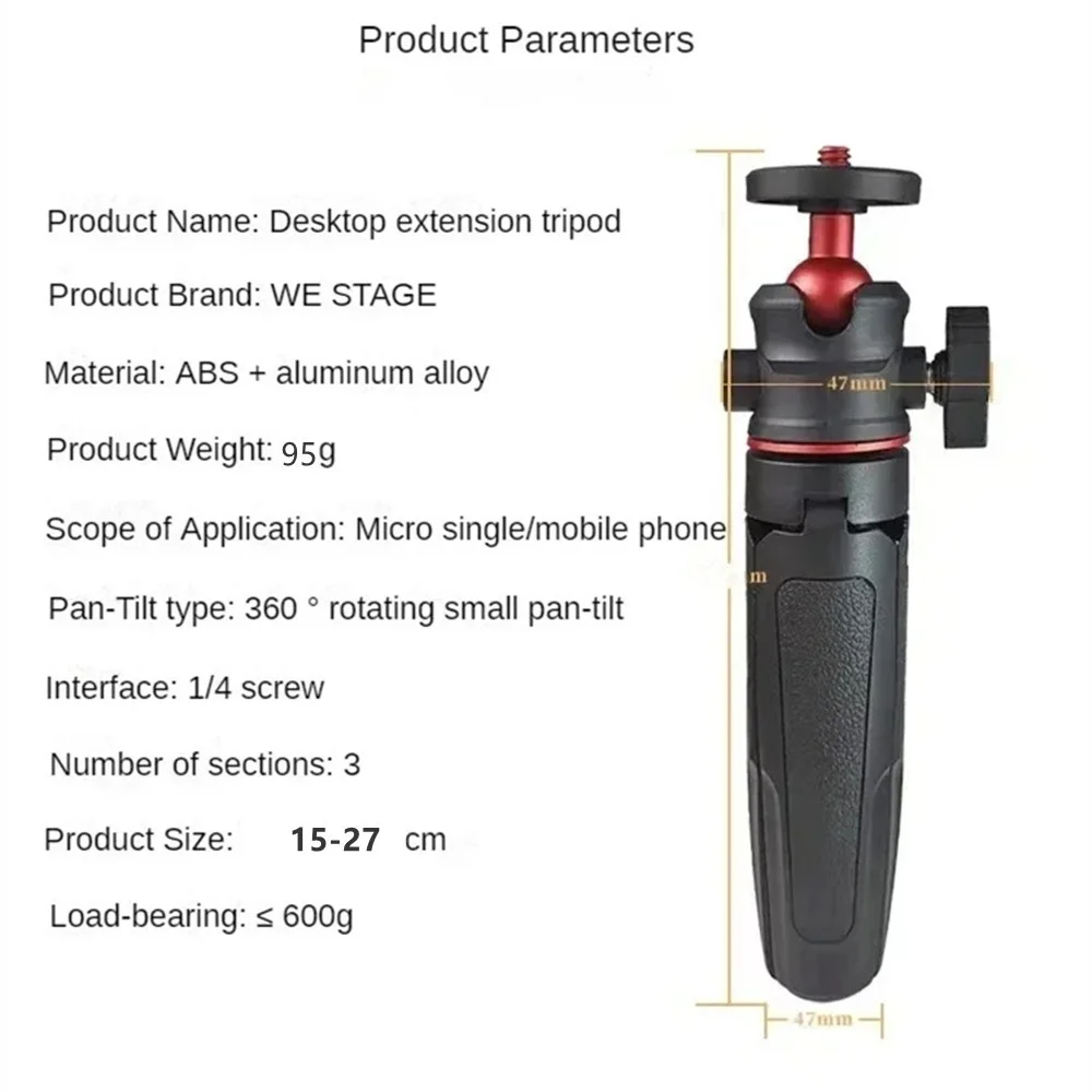 Roreta Mini treppiede per selfie stick da tavolo con vite da 1/4 Fotocamera portatile Live Vlog Phone Supporto retrattile portatile