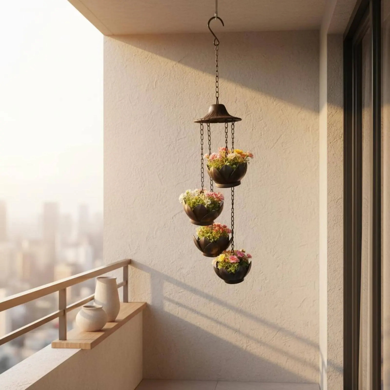 Lotus Hanging Planter Weather Resistant Suspended Flower Pot Round Hanging Flower Pot Modern Design Garden Decor for Patio