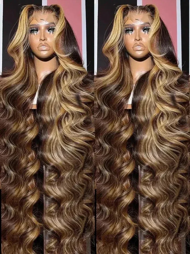 Perruque Lace Front Wig Body Wave Naturelle, Cheveux Humains, 13x4, 13x6, Ombrée, Densité 4/27, Balayage 250, 30 32 Pouces, pour Femme