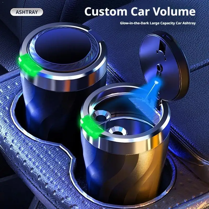 Portable Car Ashtray Luminous Button Large Capacity Night Light For Car Interior Accessories