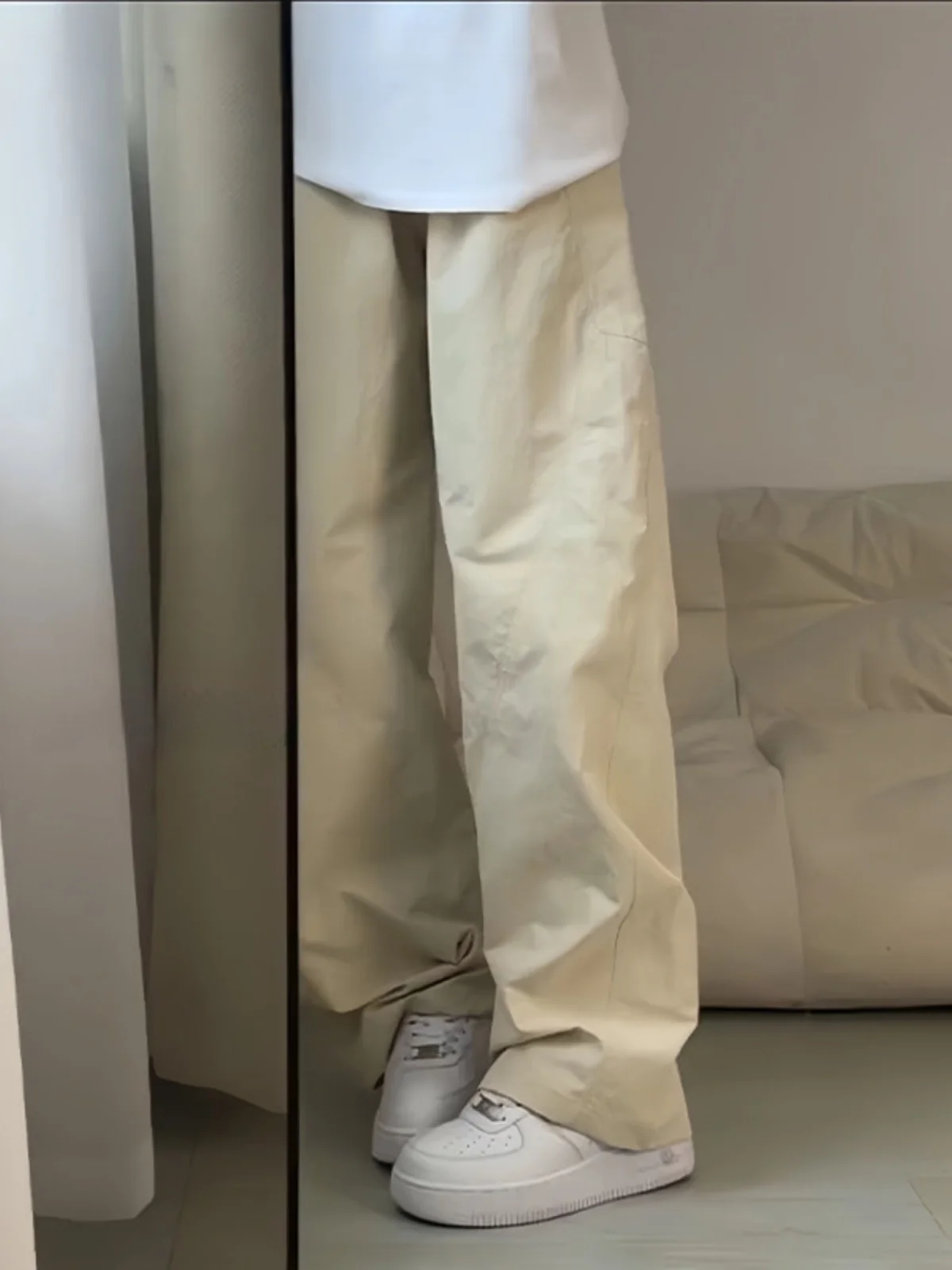 

Qui Dry Slim Fit Men's Work Trousers in Beige Color Summer Thin Sle Wide Leg Long Pants Casual Faionable Youth Sle
