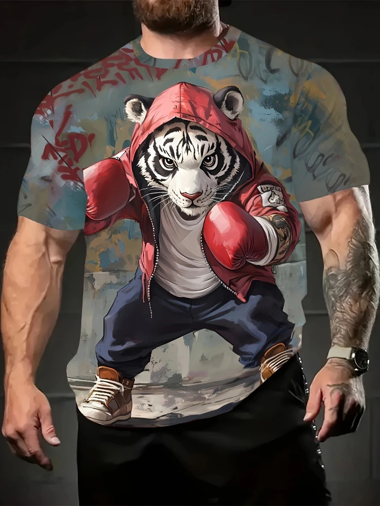 T-shirt à manches courtes et col rond pour homme, vêtement tendance et décontracté, imprimé numérique en 3D, ample et respirant