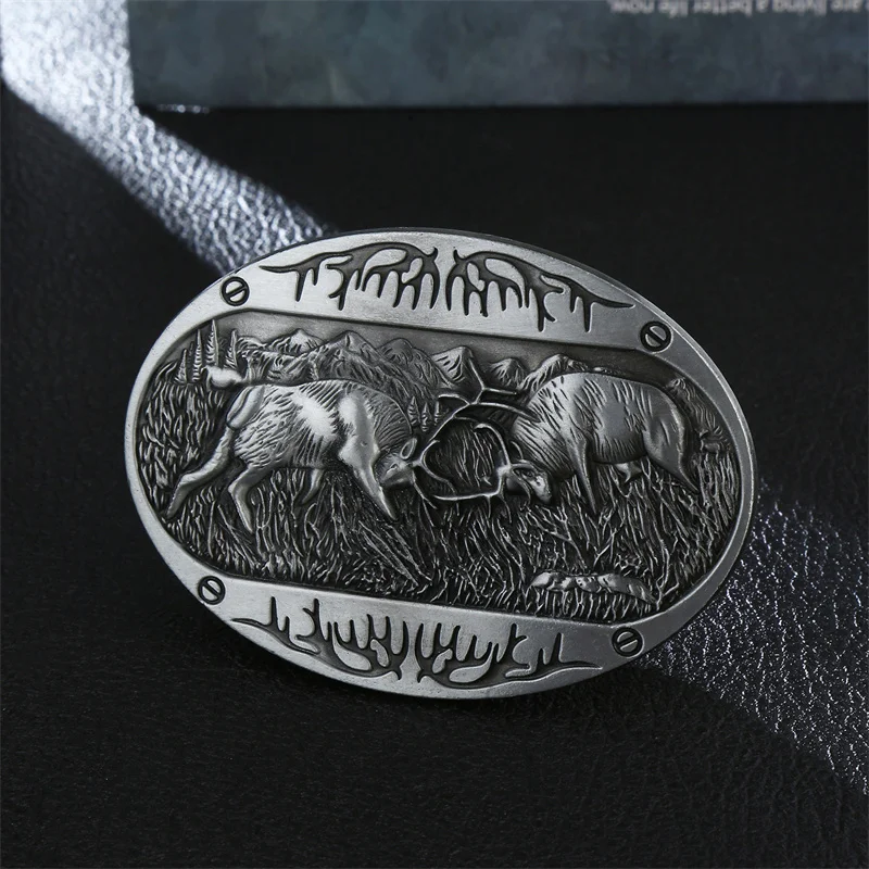 Western Denim Retro Patterned Deerskin Buckle