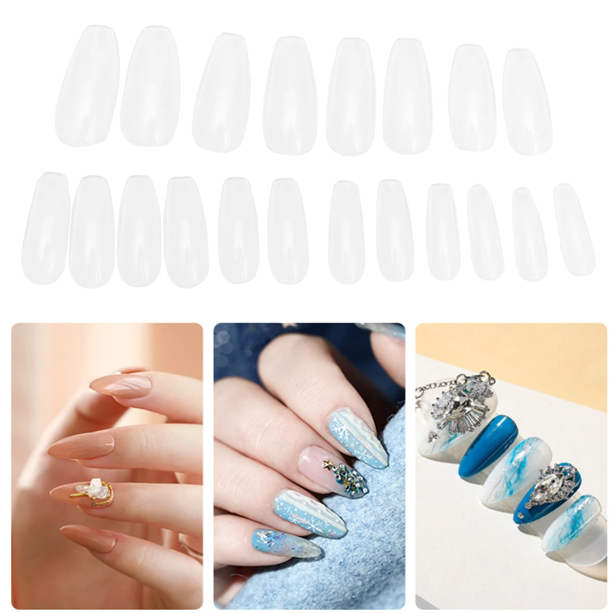 

500Pcs Nail Tips Long Full Cover Nail Fake Nails Artificial Nails for Nail Salon Nail Art and Home DIY Nail Art (Transparent)