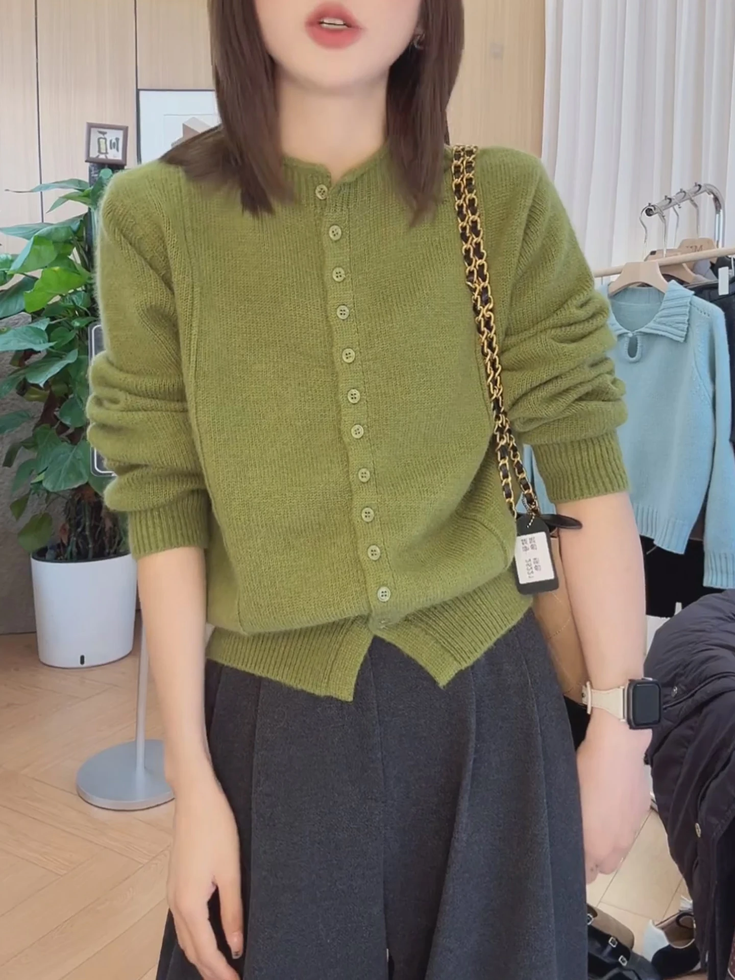 Ladies' Knitted Open Cardigan Long Sve Commute Sle Single Button Casual Slim Fit Pure Color Top for Autumn 2025