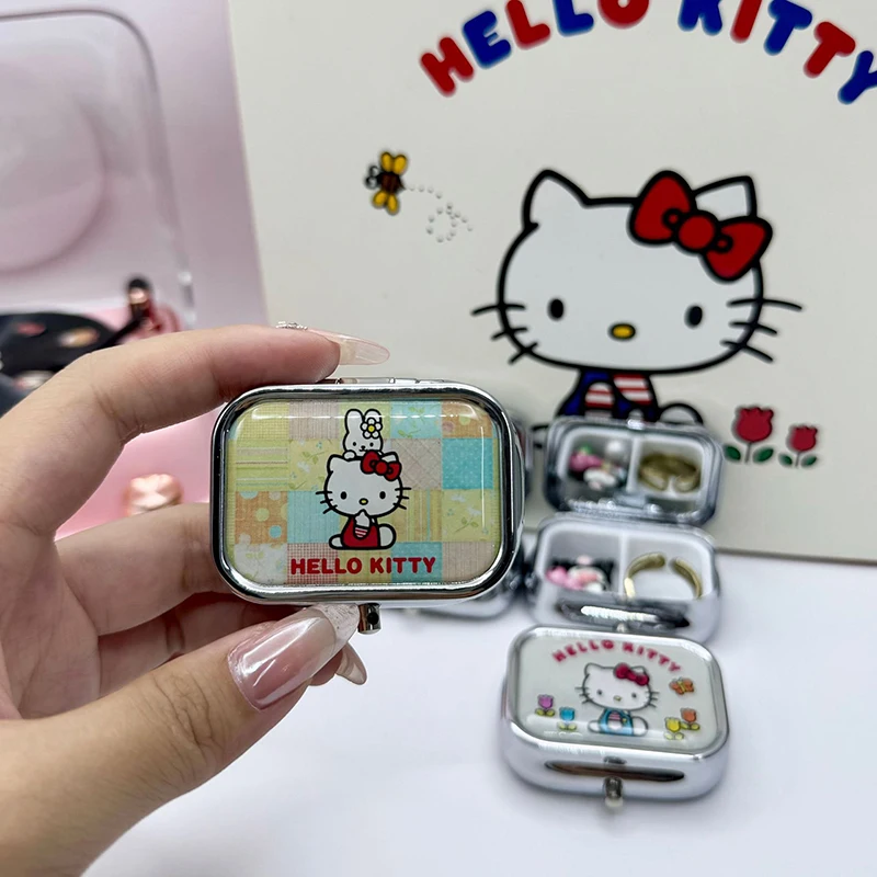

Sanrio мультфильм Hellos Kittys разделенный металлический маленький ящик для лекарств портативный упаковочный ящик для путешествий Мини влагостойкий и магнитный ящик для хранения