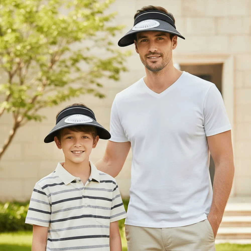 Portable Rechargeable Fan Hat Adjustable Long-lasting Parent-Child Visor Cap Breathable Lightweight Wide Brim Sunscreen Cap