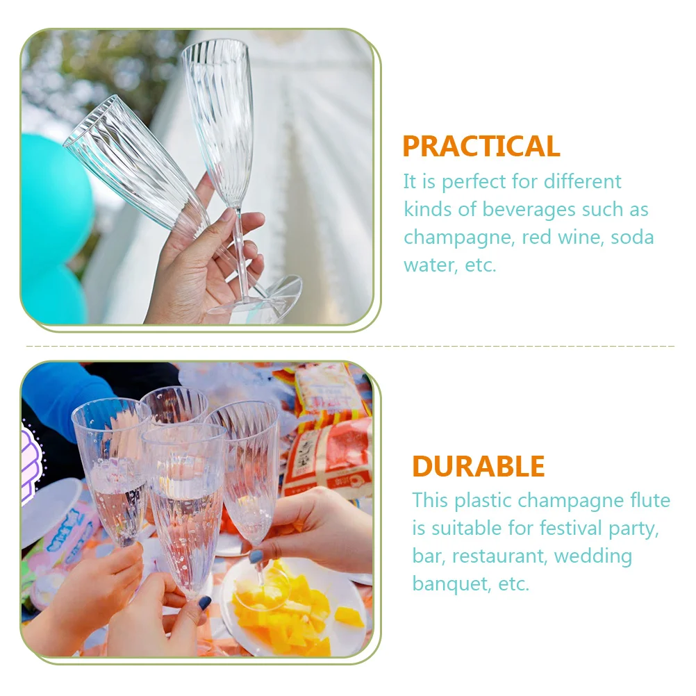 

8Pcs Unbreakable Plastic Flutes Clear Wine Glasses for Festive Occasions 180ml Birthday Party Supplies