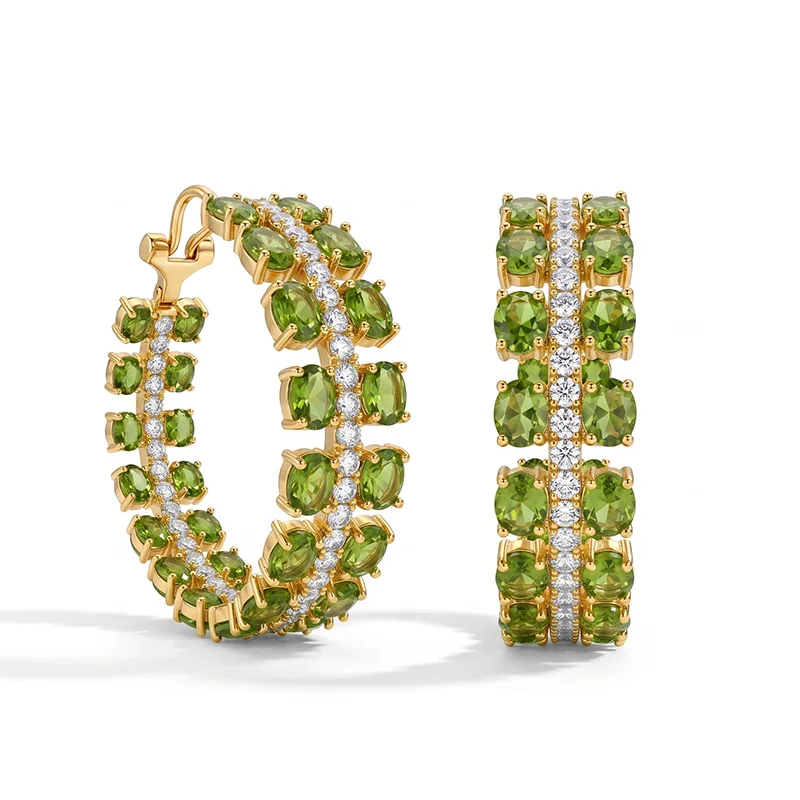 

Luxury 18K Gold Plated Chunky Hoop Earrings for Women Exquisite Oval-Cut CZ Paved Big Ear Hoops Premium Bridal Fine Jewelry Gift