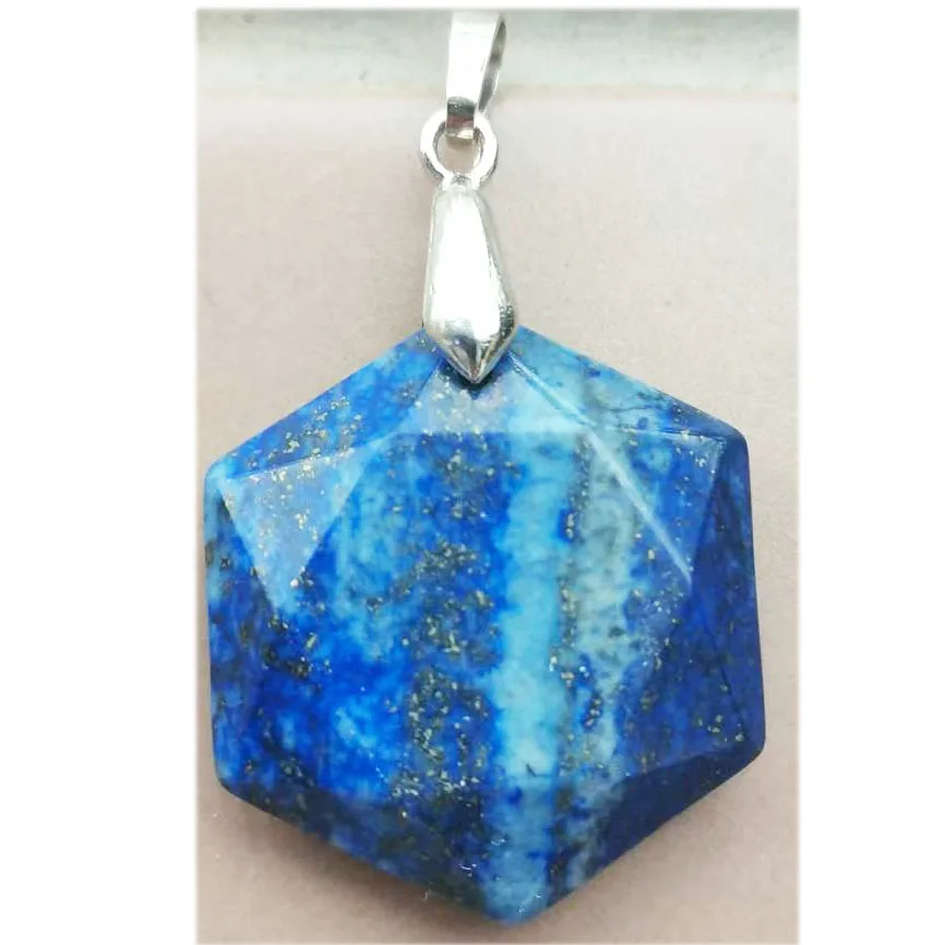 Beautiful jewelry  Natural Lapis Lazuli Hexagon Women Men Pendant Bead PC5693