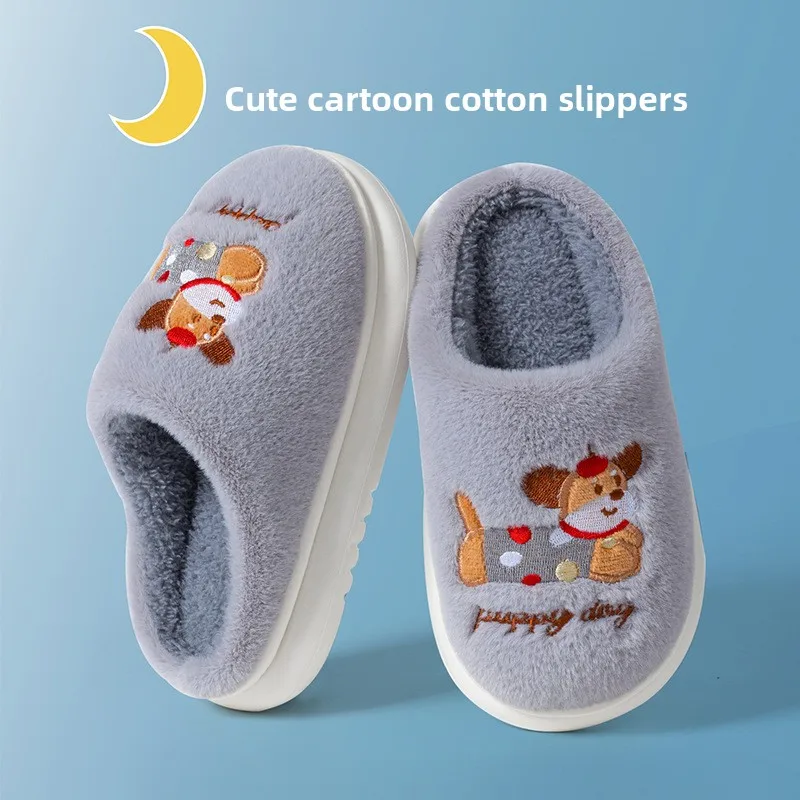 2026 Cotton Shoes Britain Style Kids Classic Slippers Solid Color Sewing Plush Warm Winter Boys Girls Fashion Slippers