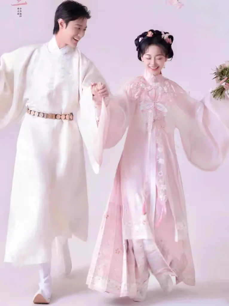 2024 Hanfu Wedding Dr Couple Photoaphy Props Floral Hairpin Pink Ancient Chinese Sle Studio Photo oot Traditional Co...