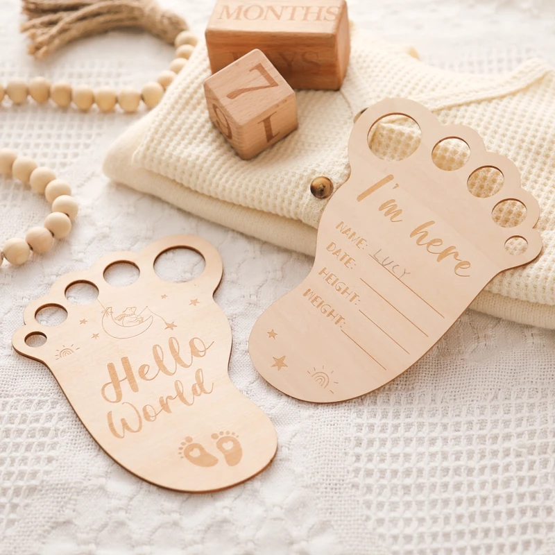 Newborn Footprint Wooden Milestone Baby Growth Record Board Infant Commemoration Birthing Gift Photography Props Accessories