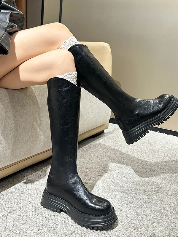 

plus Size Wide Width Fat MM Long Tube Women's Boots Autumn Winter Low V Mouth Faion Boots Korean Sle round Toe Thi Heel