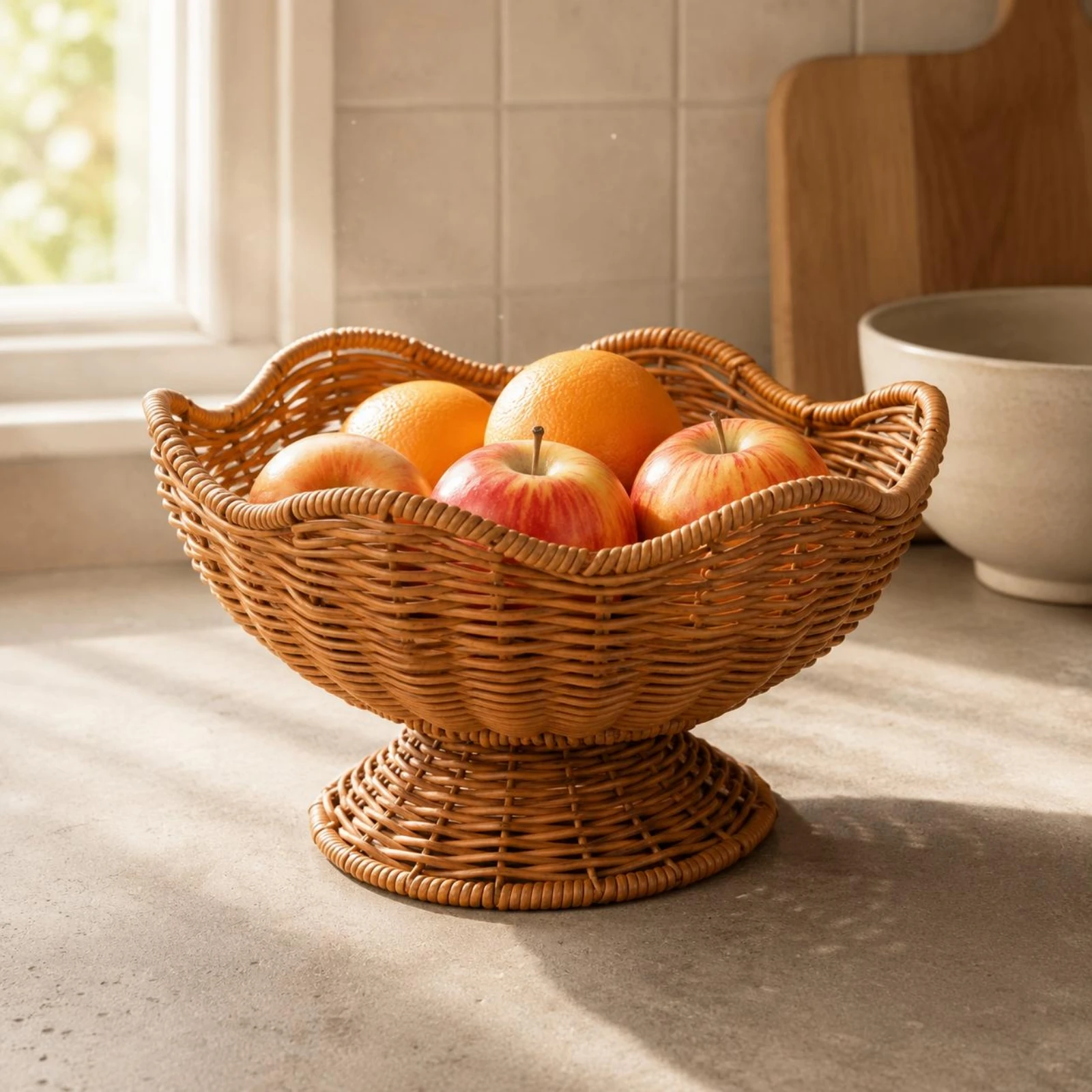 Rattan Fruit Basket Breathable Rattan Pedestal Bowl Woven Fruit Basket Handwoven Woven Centerpiece Bowl Rustic Look