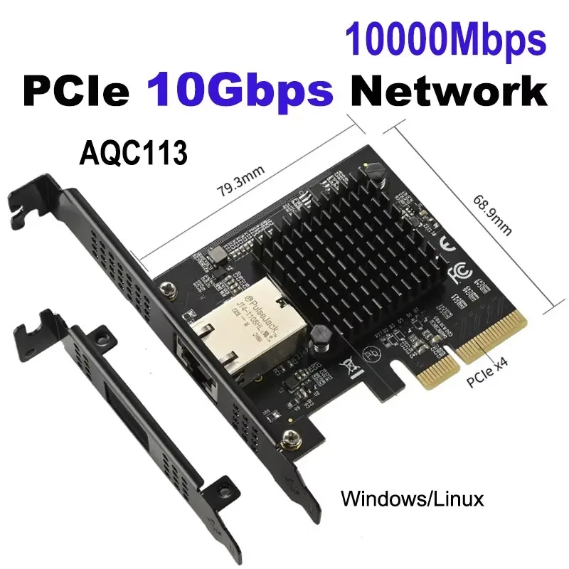 10Gbps AQC113 PCIE To Single Port RJ45 Network Card 1G/2.5G/5G/10Gbps PCIex4 Interface Ethernet Wired LAN Win10/11