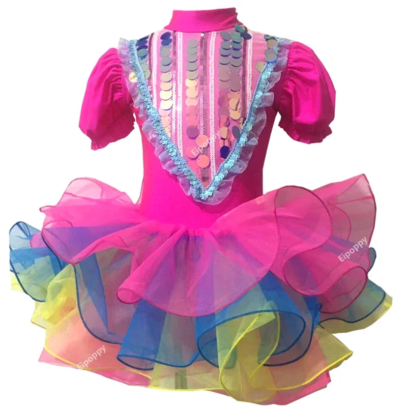 Crianças roupas de salão de baile lantejoulas dança moderna tutu vestido meninas jazz dança traje palco vestidos princesa