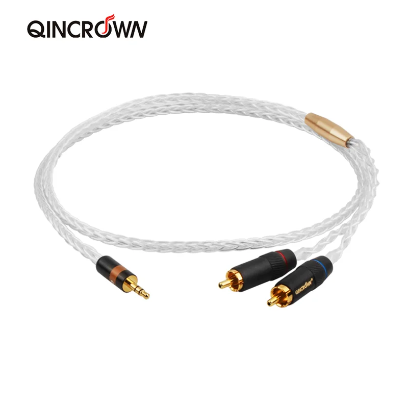 

QINCROWN HiFi чистая медь монокристаллический серебристый разъем 3,5 мм к аудиокабелю 2RCA телефон ПК усилитель динамик линия