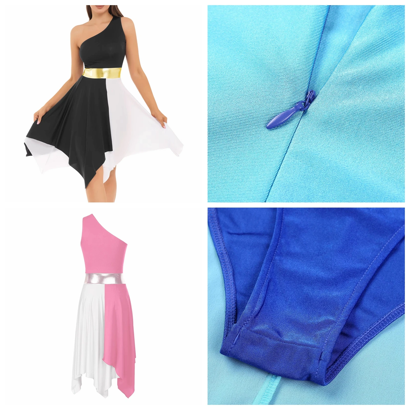 

Women Lyrical Liturgical Praise Dance Costumes Color Block Dance Wear Ballroom Leotard Dress Choir Stage Performance Dancewear