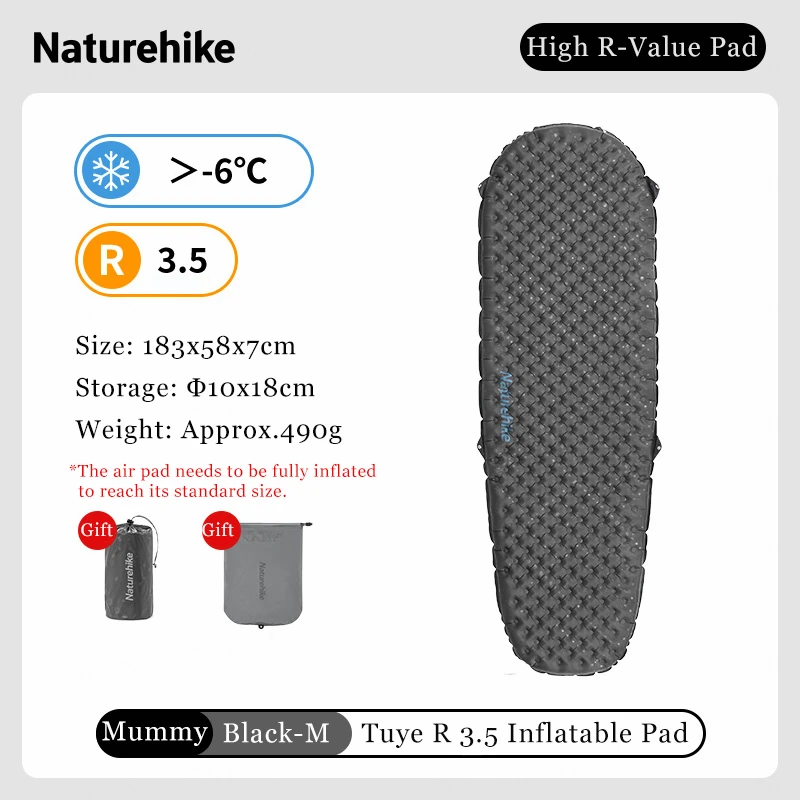 Naturehike Opblaasbare Campingmat 3.5 R-Value Ultralight Slaapmatje 20D Nylon TPU Luchtbed voor Wandelen Backpacken