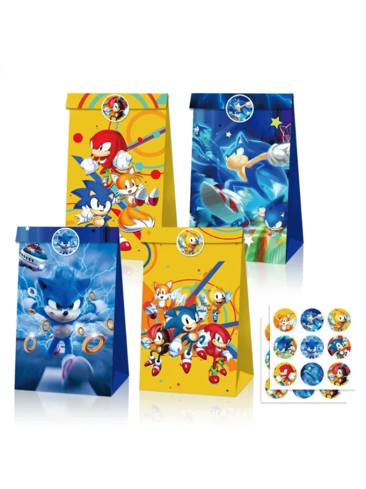 Sonics-Cowhide Paper Bag Set, Cartoon Party Supplies, Adesivos De Personagem, Decoração De