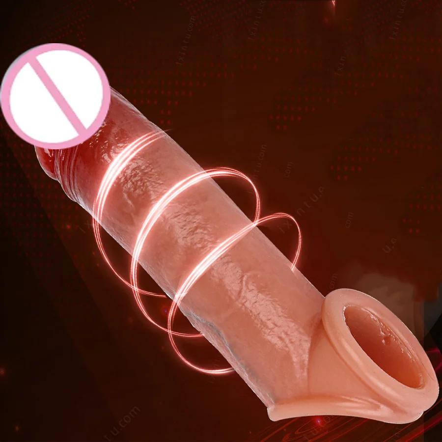 1Pc Realistic Penis Sleeve With Penis Ring Reusable Silicone Cock Ring Sex Toys For Male Artificial Dick Enlargement Products