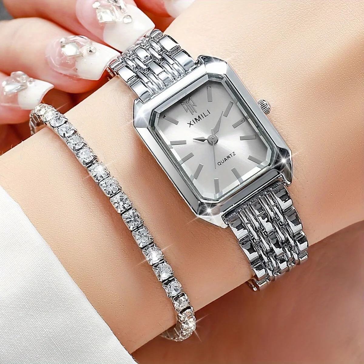 

6pcs-Fashion ladies quartz watch set, including bracelets, necklace, earrings, rings-suitable for everyday and various occasions