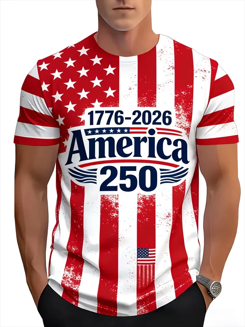 New Men USA 250 Celebration Statue Of Liberty American Flag Print T-Shirt Patriotic Independence Day City Rocket Streetwear Tops